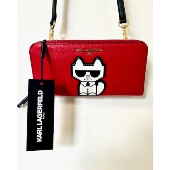 KARL LAGERFELD LH2EU5BT Maybelle Clutch/Wallet Crossbody Red Bag - w/ Choupette - Picture 6 of 10